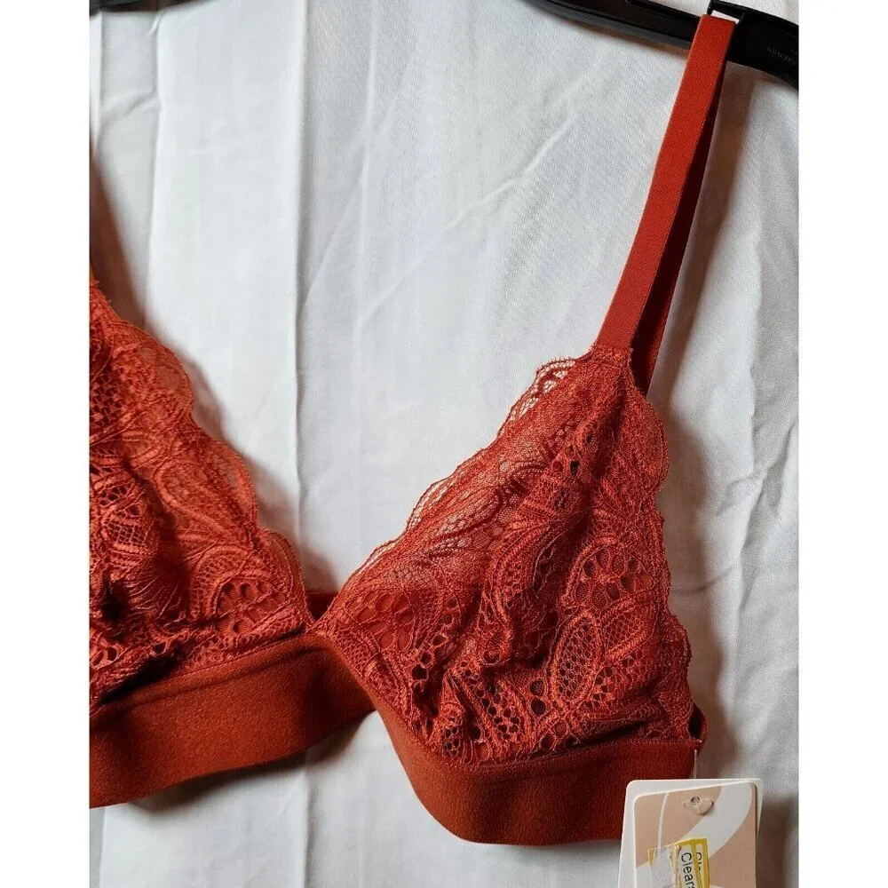 New Lively Women's Orange Wireless Sheer Bra Adjustable Straps Hook & Eye Size S